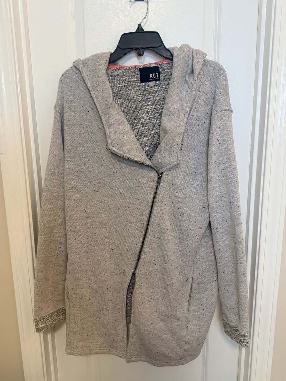 KUT from the Kloth Gray Speckled Asymmetric Zip Hoodie Jacket Size XL